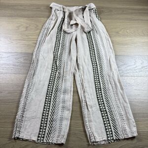 Elena Baldi Pants Women Medium Linen Ethnic Geometric Wide Leg Belted Italy Made